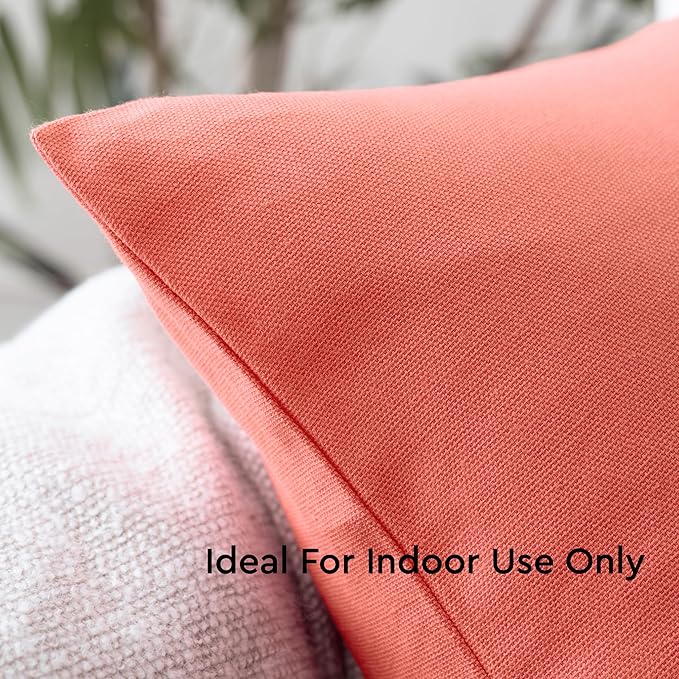 Encasa XO Throw Pillow Covers 22x22 in Set of 2 Coral | No Inserts | Cotton Pillow Covers for Living Room, Bed, Sofa, Couch | Decorative Cushion Covers with Improved Zipper