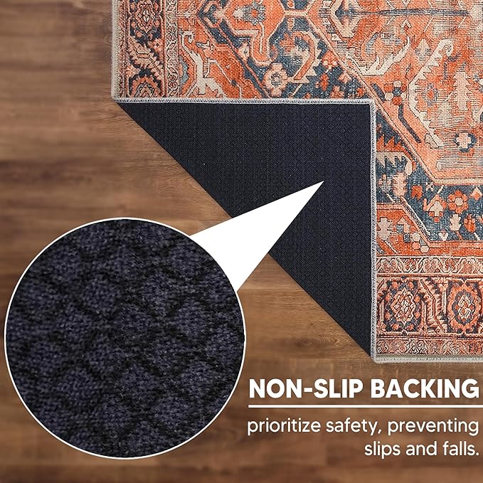 Keen Home Design 48"x72" Rug - Machine Washable Area Rug with Non-Slip Backing, Ideal for Living Room, Dining Room, Bedroom - Vintage, Easy Clean, Durable, Low Pile Rug - (4' x 6')