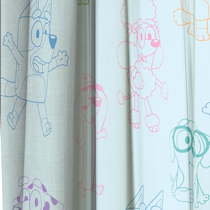 Jay Franco Window Curtains for Kids Bedroom 4-Piece Drape Set with 2 Tiebacks, Blue - Bluey, 42" W x 63" L (Pack of 2)