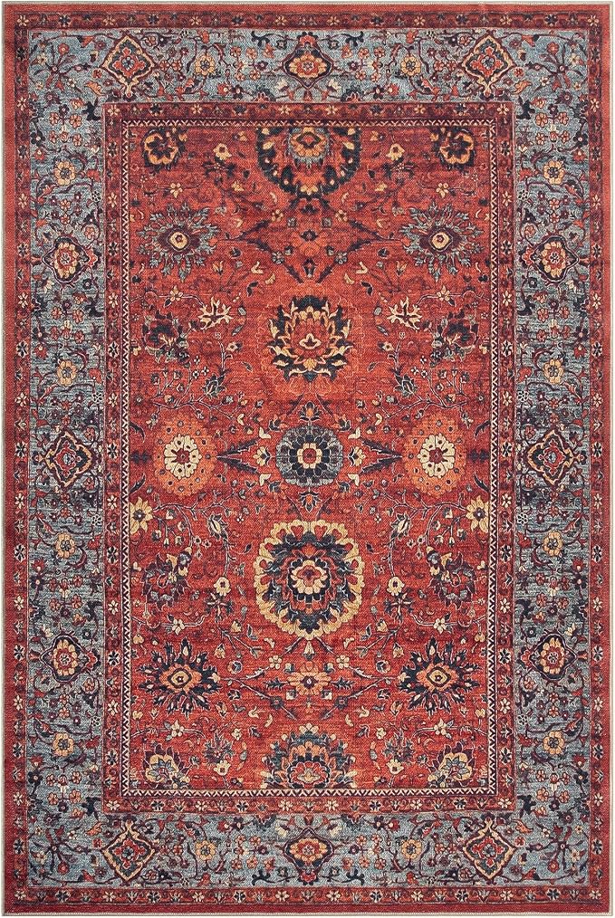 Keen Home Design 9x12 Rug - Machine Washable Area Rug with Non-Slip Backing, Ideal for Living Room, Dining Room, Bedroom - Vintage, Easy Clean, Durable, Low Pile Rug - (9' x 12')