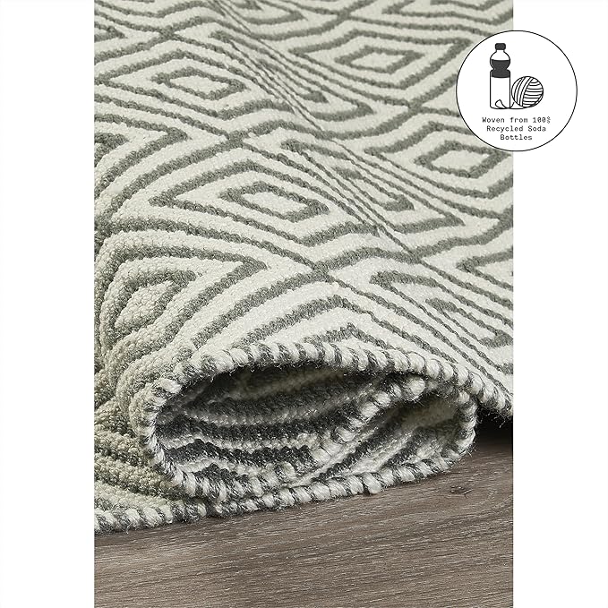Fab Habitat Machine Washable Area Rug - Hand Woven, Stain Resistant, Pet Friendly - Premium Recycled Polyester Yarn - Diamonds - Bedroom, Living Room - Veria - Gray & White - 4 x 6 ft