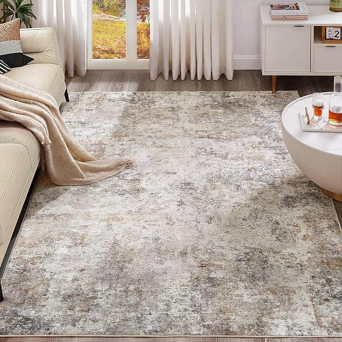 UERMEI 6x8 Area Rug Living Room Rugs - Washable Neutral Modern Abstract Soft Thin Rug Indoor Floor No Slip Rug Carpet for Bedroom Under Dining Table Home Office Decor - Brown Grey