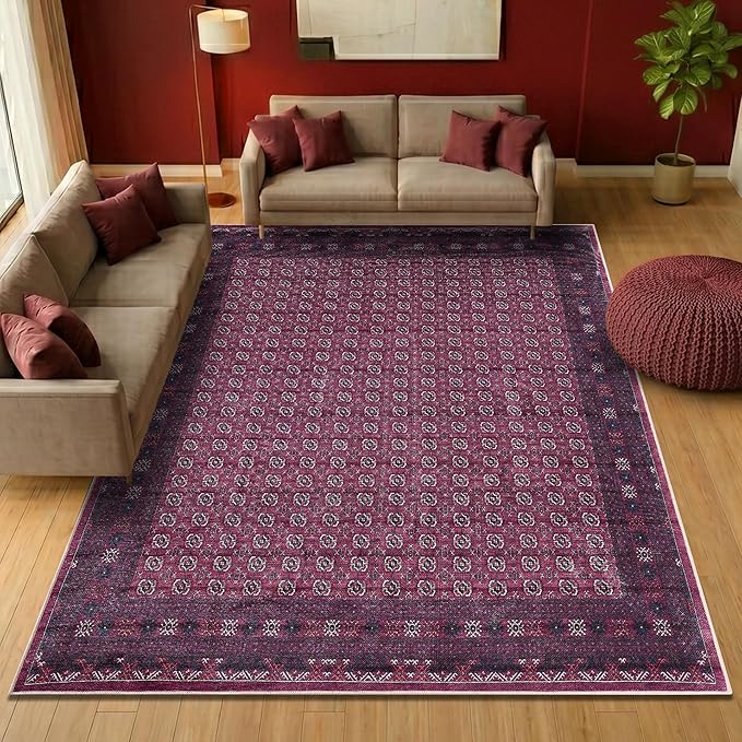 Keen Home Design 6x9 Rug - Machine Washable Area Rug with Non-Slip Backing, Ideal for Living Room, Dining Room, Bedroom - Vintage, Easy Clean, Durable, Low Pile Rug - (6' x 9')