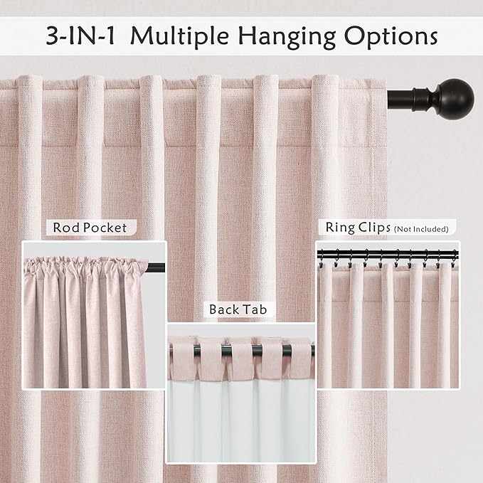UHITECH Pink 100% Blackout Curtains 36 Inch for Kitchen Thermal Insulated Noise Reducing Drapes for Bedroom & Living Room, 2 Panels Set Room Darkening Window Curtains with Rod Pocket