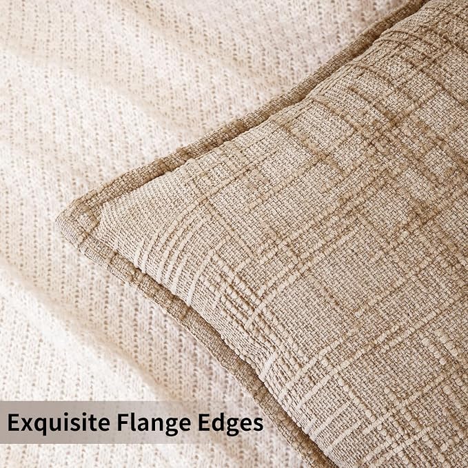 HPUK Fall Chenille Soft Throw Pillow Covers 18x18 Set of 2, Accent Cushion Covers for Living Room, Bedroom, Decorative Solid Color Pillow Covers for Couch, Sofa, Chair, Light Brown