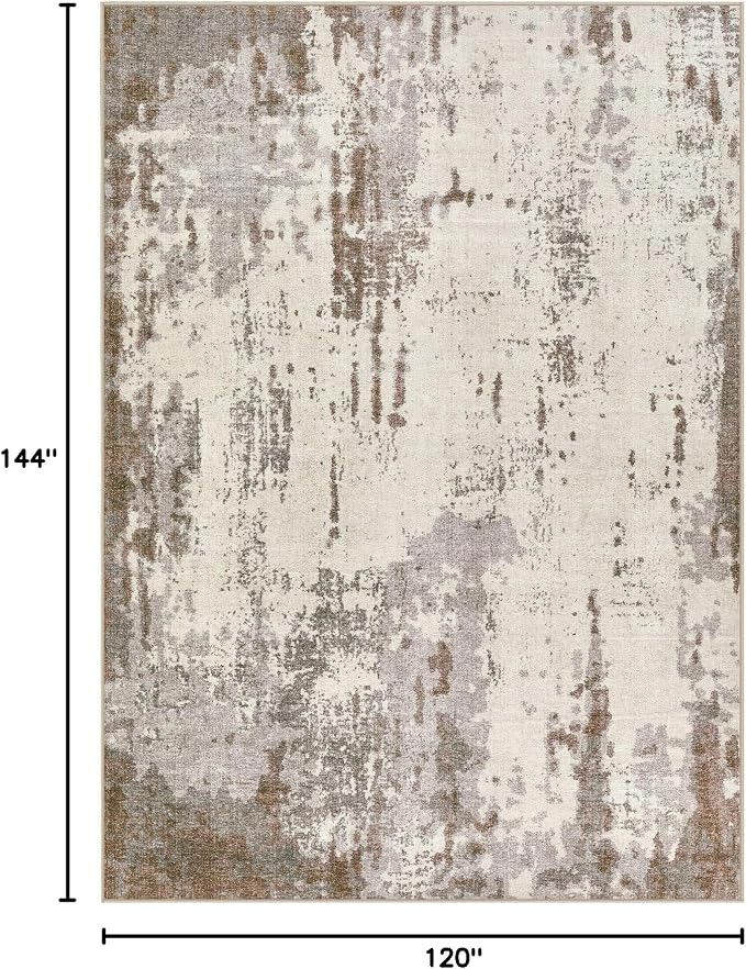 UERMEI 10x14 Washable Area Rug - Neutral Modern Abstract Living Room Rugs, Non-Slip Soft Large Indoor Floor Carpet for Bedroom Home Office & Under Dining Table Decor, Brown/Grey/Beige