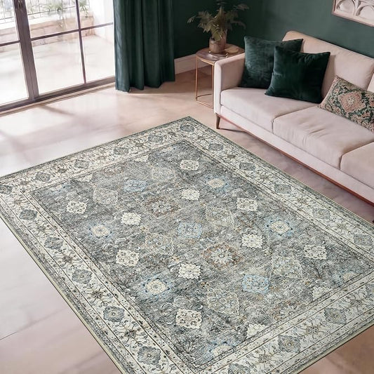 Keen Home Design 48"x72" Rug - Machine Washable Area Rug with Non-Slip Backing, Ideal for Living Room, Dining Room, Bedroom - Vintage, Easy Clean, Durable, Low Pile Rug - (4' x 6')