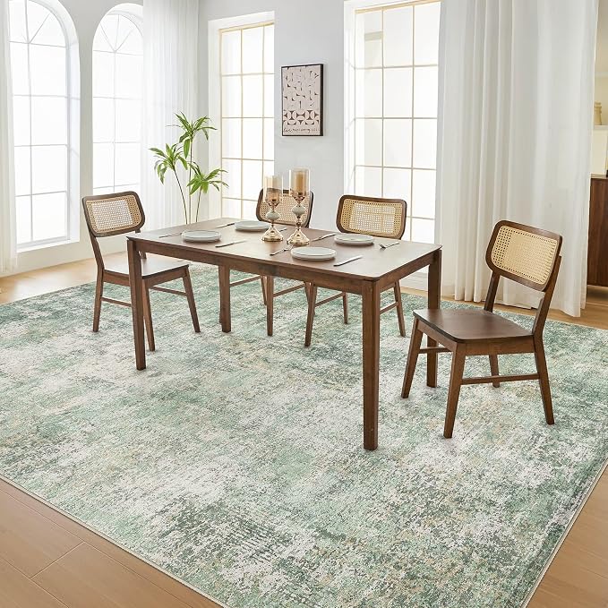 DMOYEST Area Rug Living Room Rugs - 9x12 Abstract Large Soft Indoor Washable Rug Neutral Modern Low Pile Carpet for Bedroom Dining Room Farmhouse Home Office - Green Grey