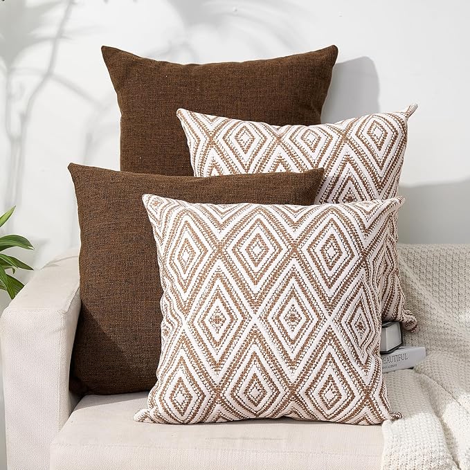 HPUK Throw Pillow Covers 20x20 Inch Set of 4, Linen Decorative Pillow Covers, Accent Cushion Covers for Couch Sofa Bed Bedroom Living Room Décor, Chocolate