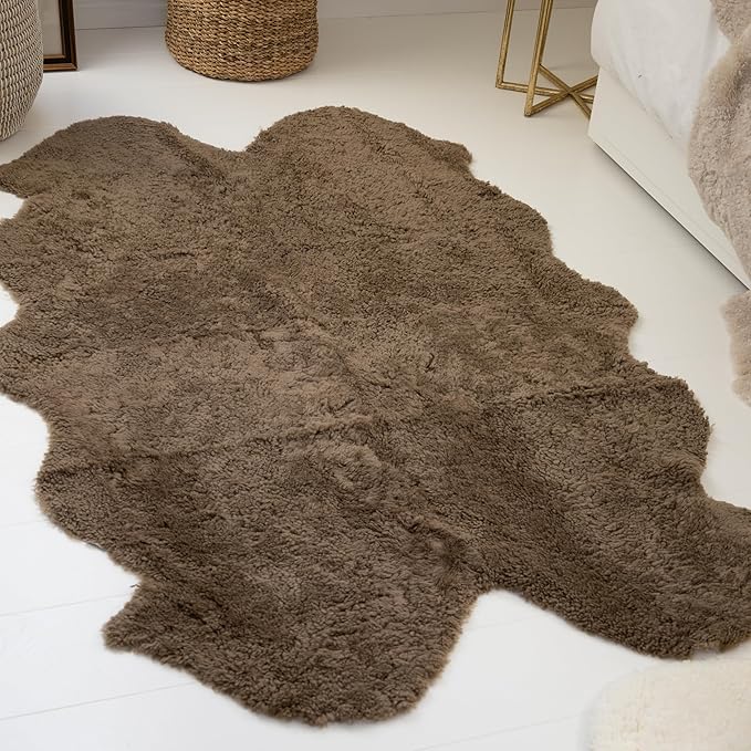 Nordic Sheep Real Sheepskin Rug 4x6 ft | Sheepskin Rugs for Living Room and Sofa | Large Bedside Rugs for Bedrooms is Breathable & Heat-regulating | Fluffy Rug in Color Light Brown