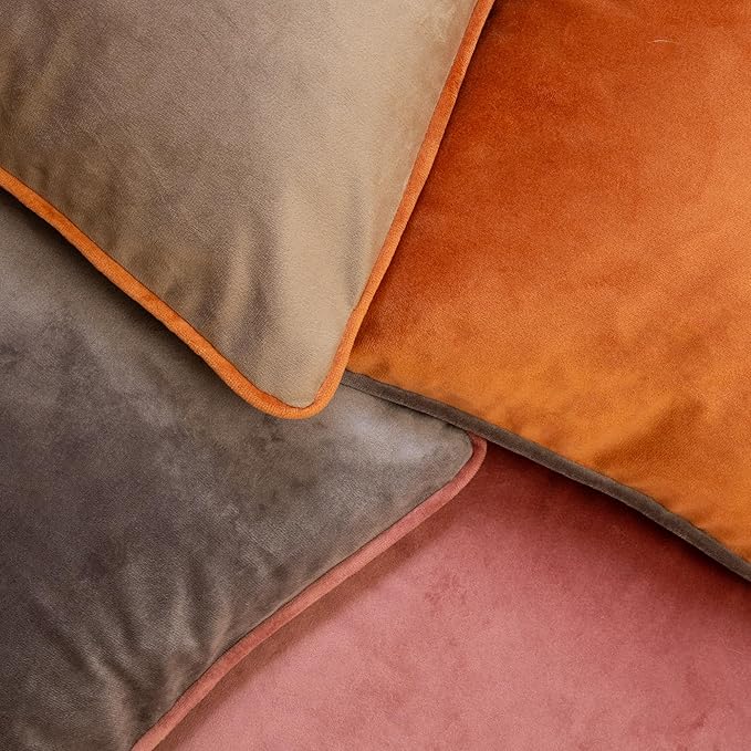 Decorative Throw Pillow Set of 4, 18" x 18" Solid Colorful Velvet Accent Pillow Covers, Terracotta Earth