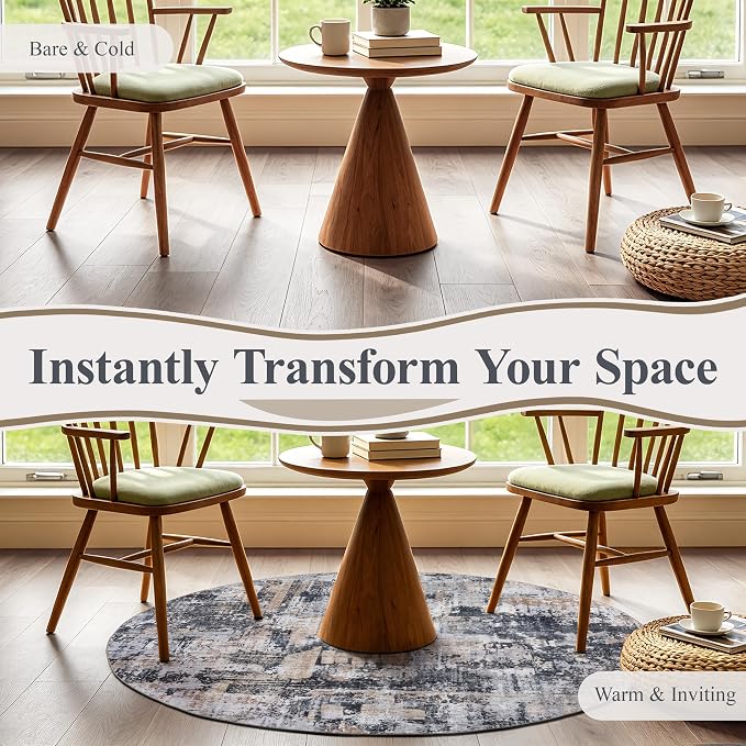 Sasttie 5ft Soft Round Area Rug, Modern Abstract Washable Circle Carpet for Living Room, Bedroom, Dining Room Table, with Non-Slip Backing, Black and Cream