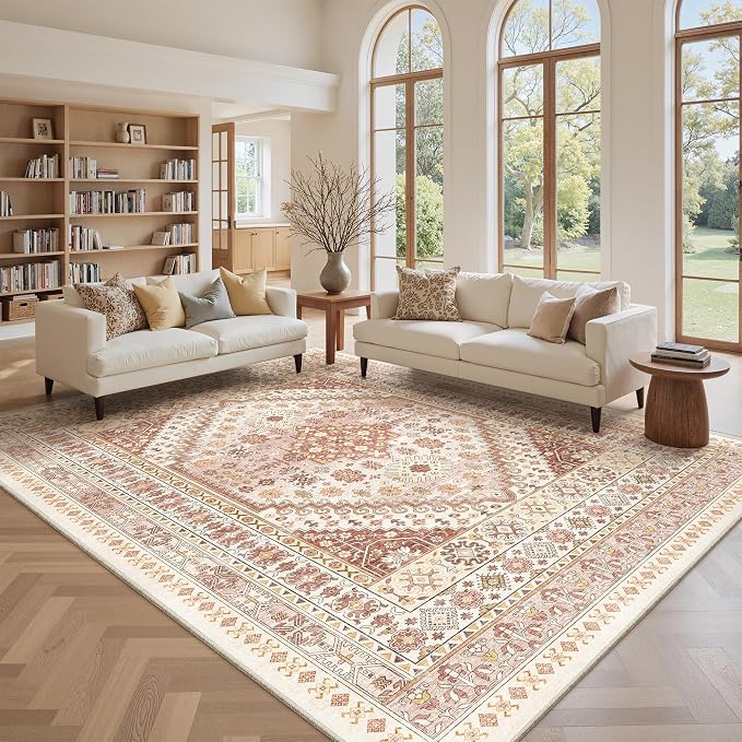 zesthome 9x12 Area Rugs for Living Room,Non-Slip Backing Washable Rugs,Vintage Large Area Rug，Stain Resistant Home Decor Rug