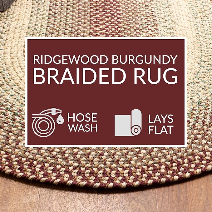 Super Area Rugs Braided Rugs 5X8 Farmhouse Kitchen Rug - Ridgewood Braided Rug for Living Room - Reversible - Indoor/Outdoor - Made in USA - Burgundy/Beige, 5' X 8' Oval