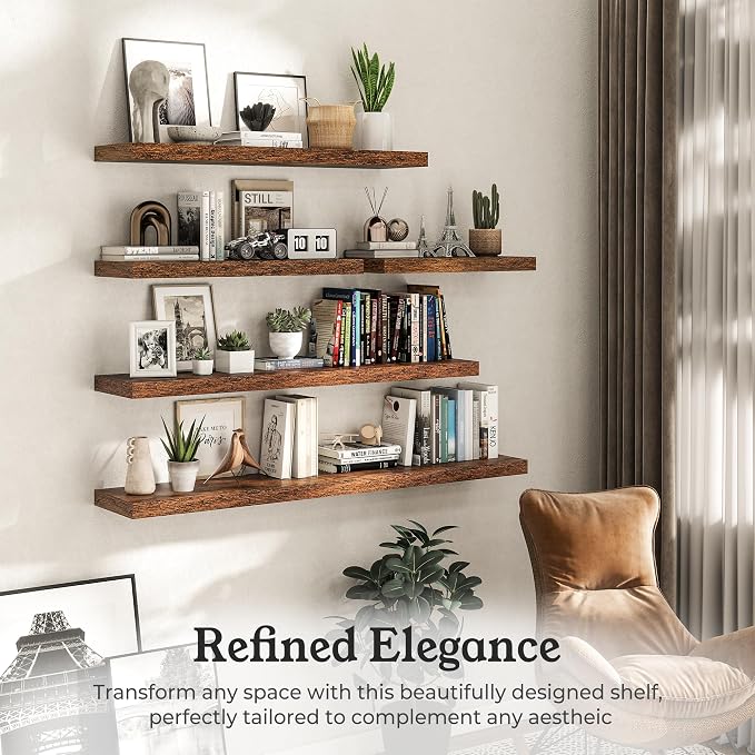 Floating Shelves for Wall, 9.3" Deep Wall Mounted Wood Shelves for Bathroom, Bedroom, Living Room, Kitchen, Hanging Shelf for Books/Storage/Room Decor (Brown, 40")