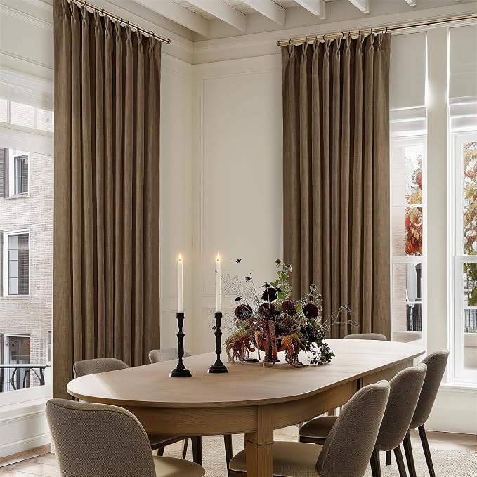 Dutch Cocoa Pinch Pleated Linen Curtains 120 Inches Long 60 Width Linen Blend Light Filtering Window Curtains 120 Inch for Living Room Bedroom Patio Pinch Pleat Drapes Hooks Rings 1 Panel 60Wx120L