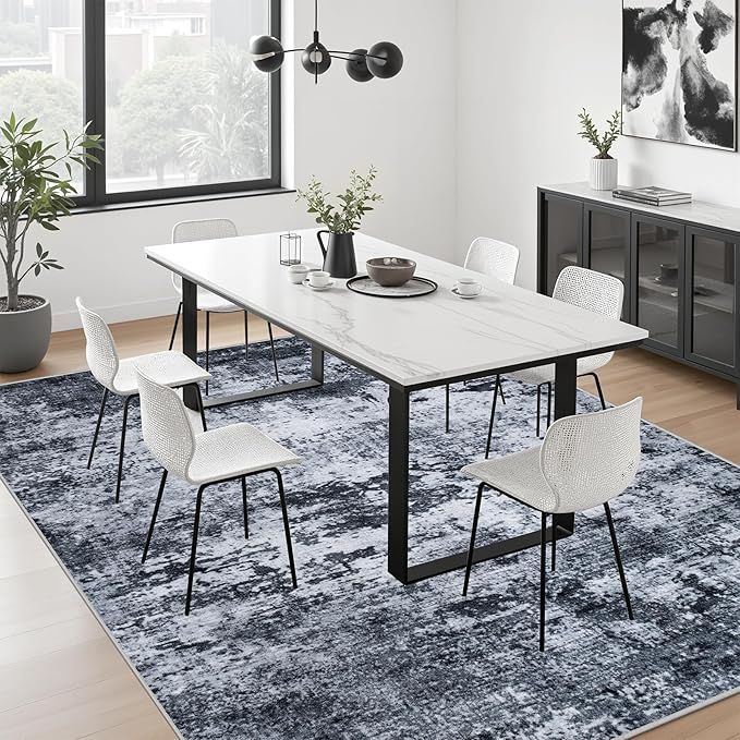 4x4 Area Rug Living Room Rug: Washable Modern Abstract Soft Thin Rug Indoor Floor No Slip Stain Resistant Carpet for Bedroom Dining Room Farmhouse Nursery Home Office - Black