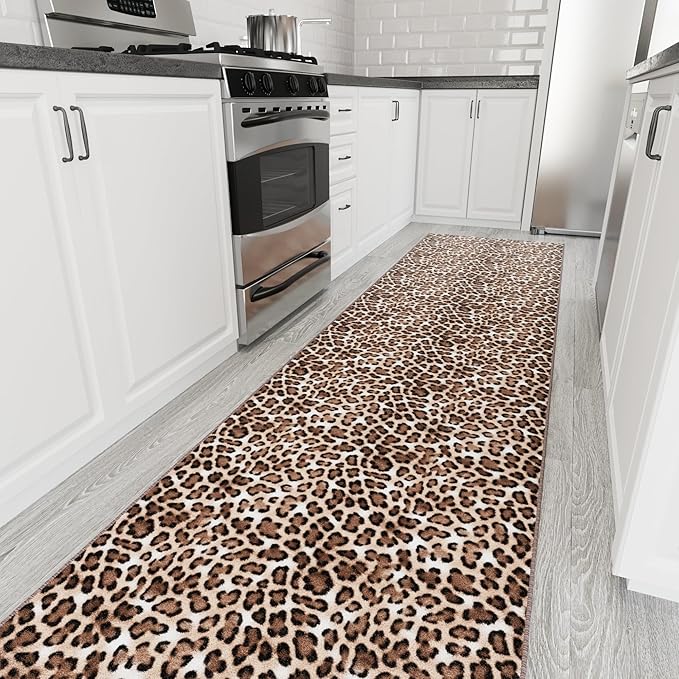 Ottomanson Aisle Runner Rug 2'7" x 18' – Soft Non-Slip Rug, Low Pile Carpet for Hallways, Events, Churches & Extra-Long Indoor Spaces, Leopard Print Brown