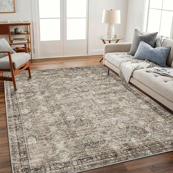 CHAMPLANT Washable Area Rug 8'x10' Retro Boho Design Non-Shedding Non-Slip Easy Care Ideal for High Traffic Areas in Living Room Bedroom Office Coffee Table Kitchen Large Carpet