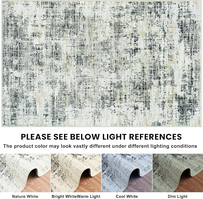 6x9 Area Rugs for Living Room Washable Rug: Anti-Skid Abstract Modern Living Room Rug Soft Thin Carpets Indoor Floor Non-Shedding Carpet for Bedroom Dining Farmhouse Nursery Black Gray Gold