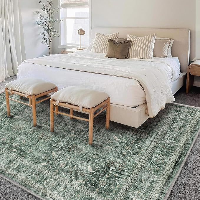 CHAMPLANT Area Rug 6'x9' Washable Vintage Traditional Floor Cover Thin Retro Kitchen Indoor Distressed Non Slip Carpet for Living Room Bedroom Dining Room