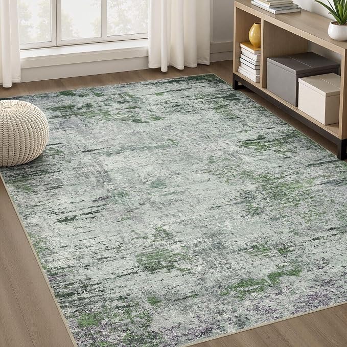 DMOYEST Area Rug Living Room Rugs - 5x7 Large Soft Indoor Neutral Modern Abstract Low Pile Washable Rug Carpet for Bedroom Dining Room Farmhouse Home Office - Green/Grey/Brown