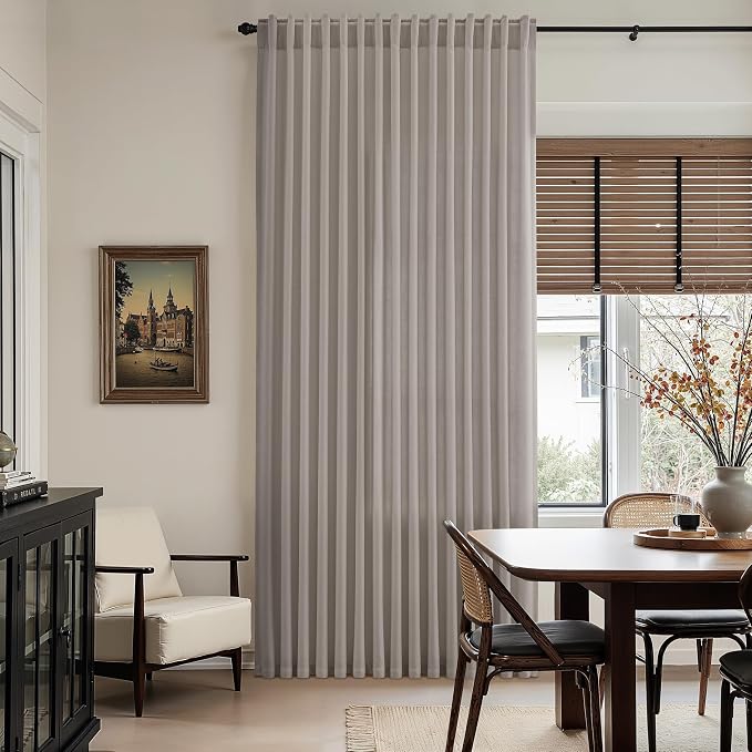 Nanspring Stone Grey Linen Curtains 102 Inches Long for Living Room Simple Modern Light Filtering Semi Sheer Curtain Back Tab and Rod Pocket Neutral Luxury Drapes for Bedroom Office 52x102, 2 Panels