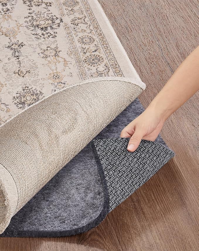 Veken Non Slip Cushioned Rug Pad Gripper, Felt and Silicone Backing, Carpet Liner Protector Mat for Area Rugs and Hardwood Floors, Keep Rugs Safe and in Place, 2 x 3 Ft 1/8 inch Thick