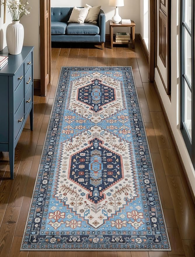 Ciicool Washable Non Slip Runner Rug, 2x6ft Hallway Rug Vintage Kitchen Rugs Soft Carpet for Entrance Bedroom Bedside Living Room Kitchen Laundry Bathroom Decor