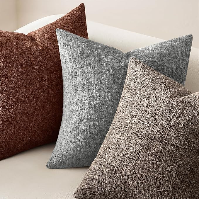 MIULEE Decorative Throw Pillow Covers 24x24 Pack of 2 Medium Grey Couch Pillow Covers Soft Cozy Textured Chenille Pillowcases for Home Decor Sofa Living Room Cushion Bedroom