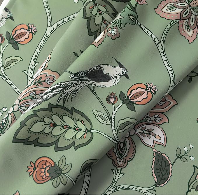Lino Rosa Short Floral Patterned Blackout Curtains for Bedroom, Decorative Black Out Window Treatments for Bathroom & Kitchen & Small Window, 54 Inch Long, 2 Panels Set, Sage Green