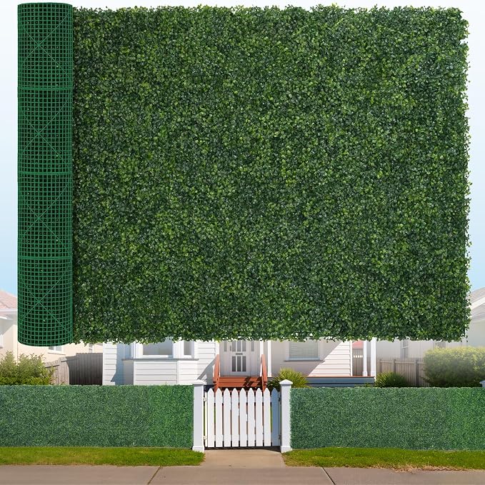 Artificial Boxwood Roll, 71x144 in(72 sqft) UV-Anti Faux Ivy Hedge Grass Wall Panels for Patio and Balcony Privacy, Fake Greenery Backdrop Decor for Fence, Garden, Backyard
