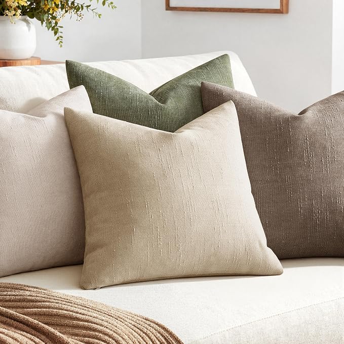 MIULEE Pack of 2 Decorative Throw Pillow Covers Soft Throw Pillows Solid Textured Cushion Covers Home Decor for Couch Sofa Bedroom Living Room 20x20 Inch, Beige Cement