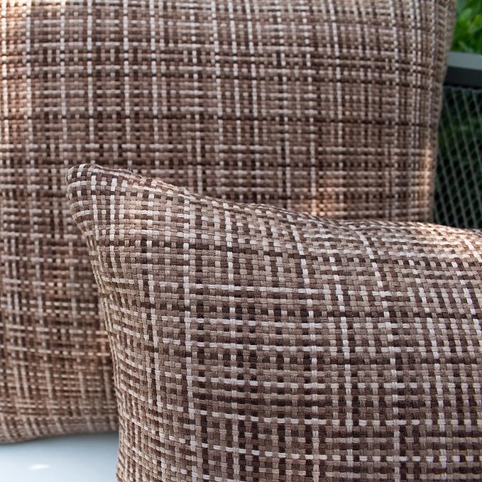 Kevin Textile Pack of 2 Decorative Outdoor Waterproof Throw Pillow Covers Lumbar Pillowcases Modern Cushion Cases for Patio Couch Bench 12 x 20 Inch Brown