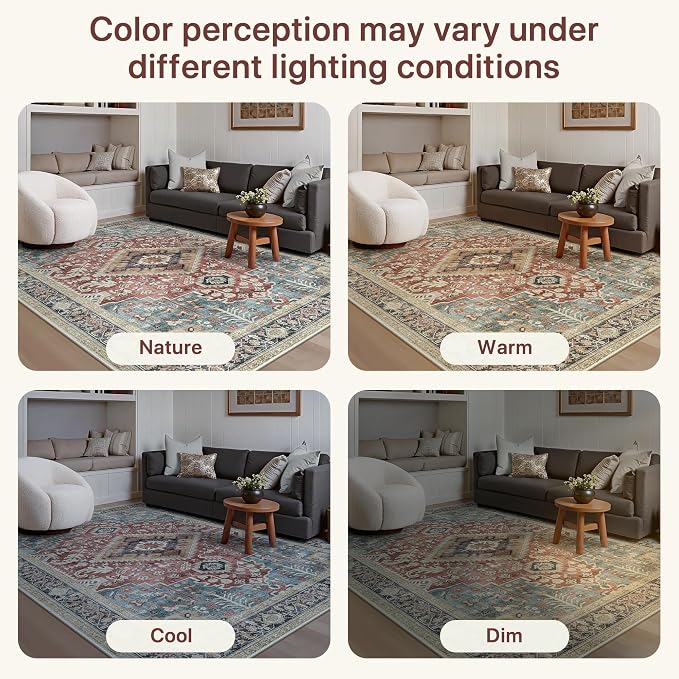 GENIMO 2X10 Washable Vintage Runner Rug for Hallway, Non-Slip Low Pile Chenille Print Rug, Soft Rugs for Indoor Entryway Kitchen Corridor, Indigo & Flush