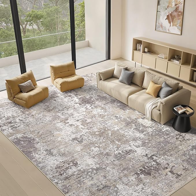 Area Rugs 8x10 Living Room: Washable Large Abstract Modern Neutral Soft Rug Stain Resistant Non-Slip Backing Carpet for Bedroom Dining Room Indoor Nursery Dorm Home Office Decor - Light Brown