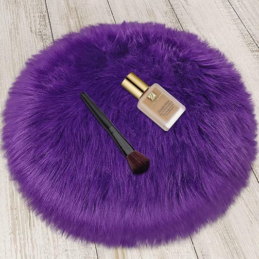 1.3ft Small Round Purple Rug,Thick Furry Fluffy Carpet for Teen,Sheepskin Fur Shaggy Circular Rug for Indoor Bedroom Room Living Room Nursery Decor Chair
