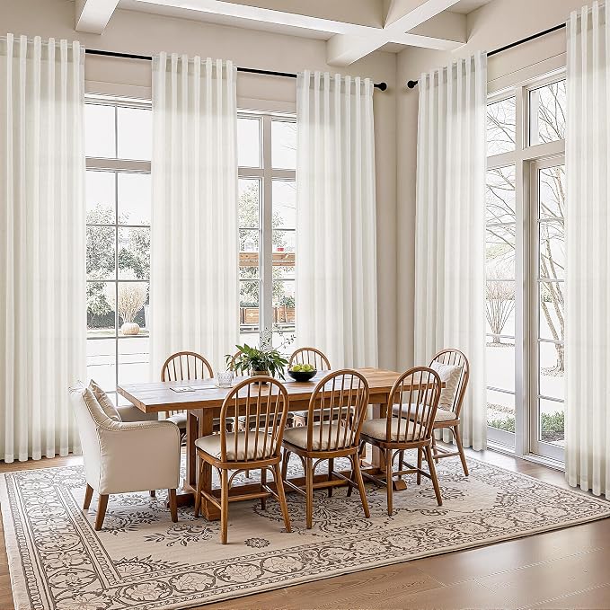 Aersas Cream Linen Curtains 94 Inches Long for Living Room Natural Linen Curtain Back Tab Rod Pocket Semi Sheer Privacy Rustic Boho Farmhouse Neutral Ivory Drapes Bedroom Office 52x94, 2 Panels