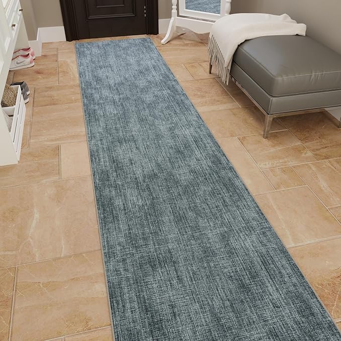 Ottomanson Aisle Runner Rug 2'7" x 44' – Soft Non-Slip Rug, Low Pile Carpet for Hallways, Events, Churches & Extra-Long Indoor Spaces, Solid Greyish Blue
