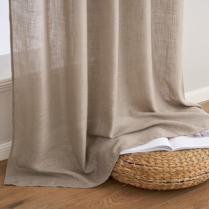 MIULEE Taupe Linen Curtains 84 Inch Length for Bedroom Living Room, Soft Thick Linen Textured Window Drapes Semi Sheer Light Filtering Back Tab Rod Pocket Burlap Look Farmhouse Country Decor, 2 Panels