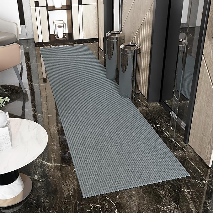Ottomanson 2'7" x 34' Hallway Runner with Scraper Pile - Extra Durable Non-Slip Rug Mat for Indoor & Outdoor Use - Ideal for Kitchen, Entryway & Garage - High-Traffic Carpet, Gray