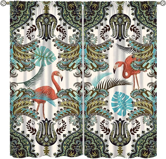 Bohemian Tropical Curtains, Natural Forest Botanical Boho Style, Bedroom Living Room Kitchen Blackout Rod Pocket Curtains42X54 Inch