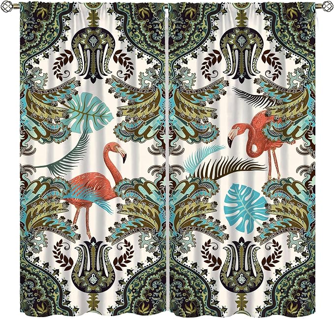 Bohemian Tropical Curtains, Natural Forest Botanical Boho Style, Bedroom Living Room Kitchen Blackout Rod Pocket Curtains63X63 Inch