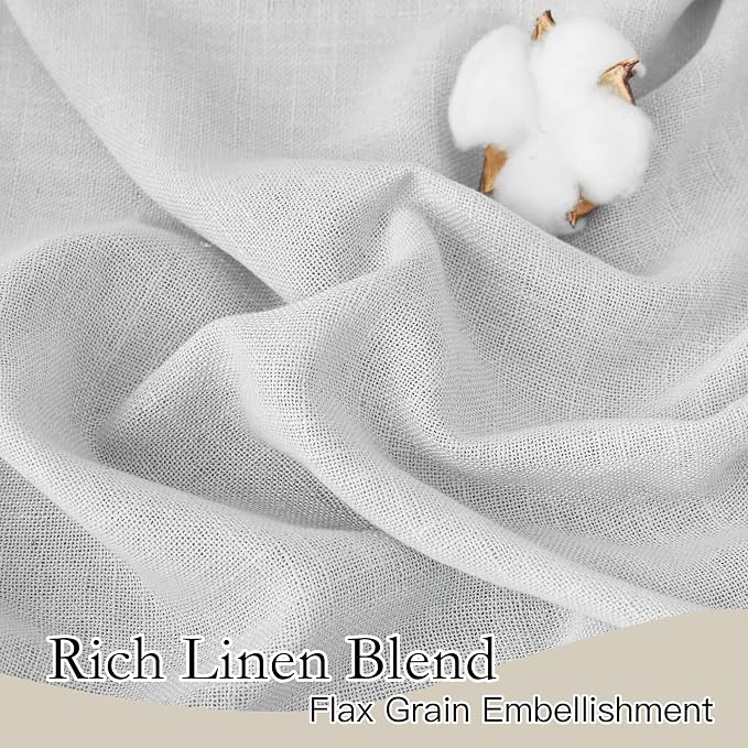 RYB HOME Linen Sheer Curtains for Living Room Privacy Semi Sheer Window Drapes for Bedroom Photography Backdrop Bathroom Home Office, Dove Grey, 2 Panels