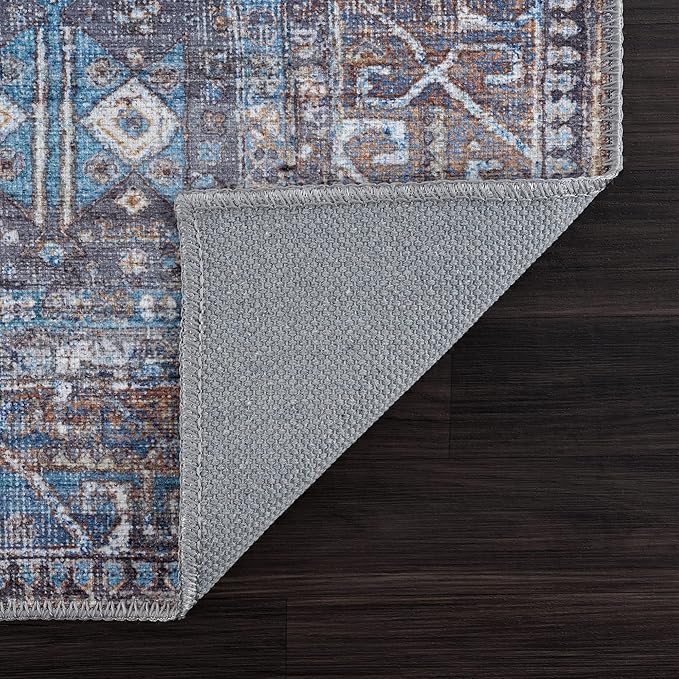 Bloom Rugs Washable 9' x 12' Rug - Slate Gray/Blue Traditional Area Rug for Living Room, Bedroom, Dining Room, and Kitchen - Exact Size: 9' x 12'
