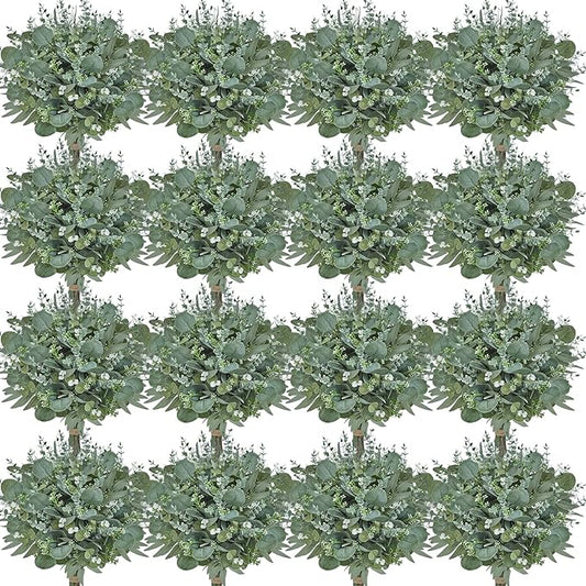 Serwalin 400pcs Artificial Mixed Eucalyptus Stems Leaves Bulk, 4Kinds Fake Greenery Silver Dollar Eucalyptus Leaves Picks,Faux Greenry Stems Sprays for DIY Bouquets Floral Arrangement Home Decor