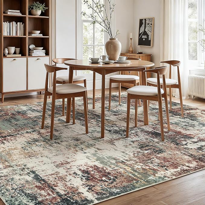 Rugflix 9x12 Area Rugs for Living Room, Washable Large Rug Stain-Resistant Low Pile, Modern Carpet for Dining Room Home Office Kid Room Nursery Bedroom, Rust