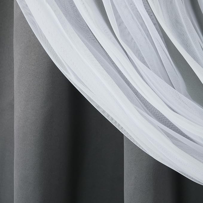 TOWN & COUNTRY LUXE Talia Double Layer Indoor Curtains, Sheer and Room Darkening Blackout, Grommet Top, Energy Efficient, 2-Pack Set, 52"x108", Black Pearl