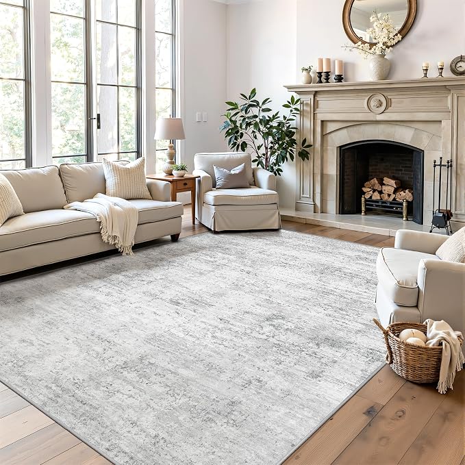 Art&Tuft Washable Rugs 5x7 - Stain Resistant Anti-Slip Backing Abstract 5x7 Area Rugs for Living Room, Foldable Machine Washable Area Rug(5'x7', Grey)