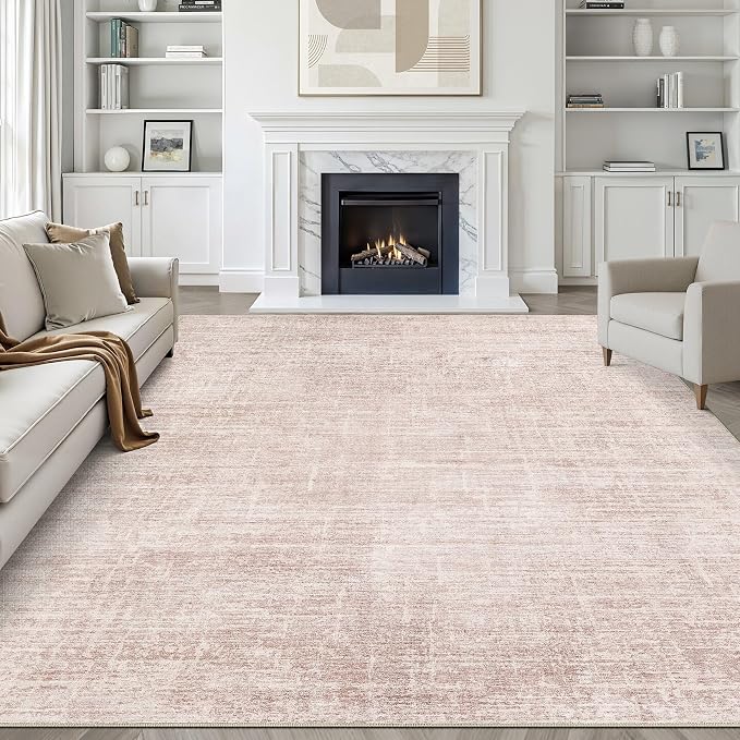 Pink Rug 7x9 Living Room: Washable Large Neutral Rugs Abstract Soft Modern Stain Resistant Indoor Floor Non-Slip Carpet for Nursery Kids Girls Bedroom Playroom Dining Room Under Table